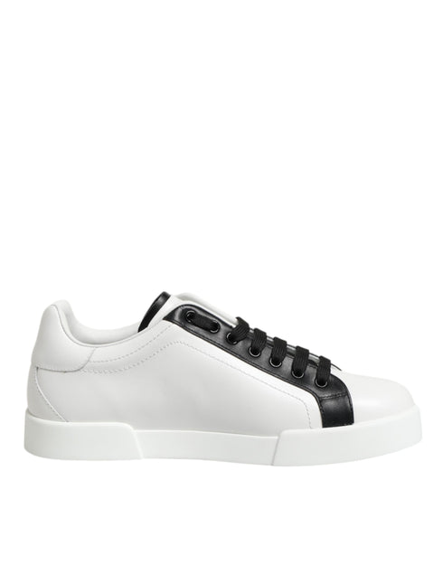 Dolce & Gabbana Black White Leather Portofino Sneaker Shoes